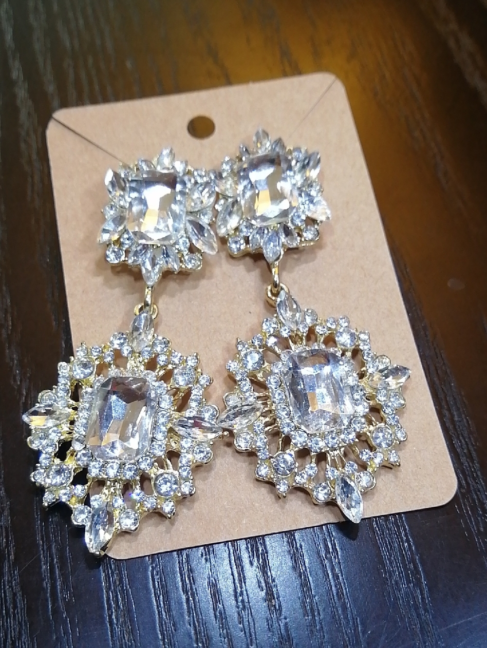 Abrand Gold-Tone Clear Crystal Chandelier Drop Statement Earrings